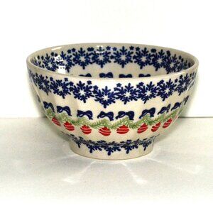 Bolesławiec Christmas Bowl Red Garland Bow Motif Dining Serveware Holiday Charm